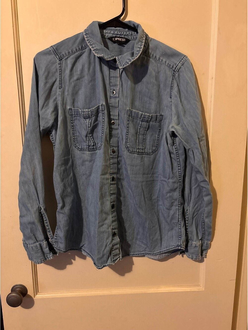 Express Light Blue Denim Shirt with Dual Chest Pockets - Medium